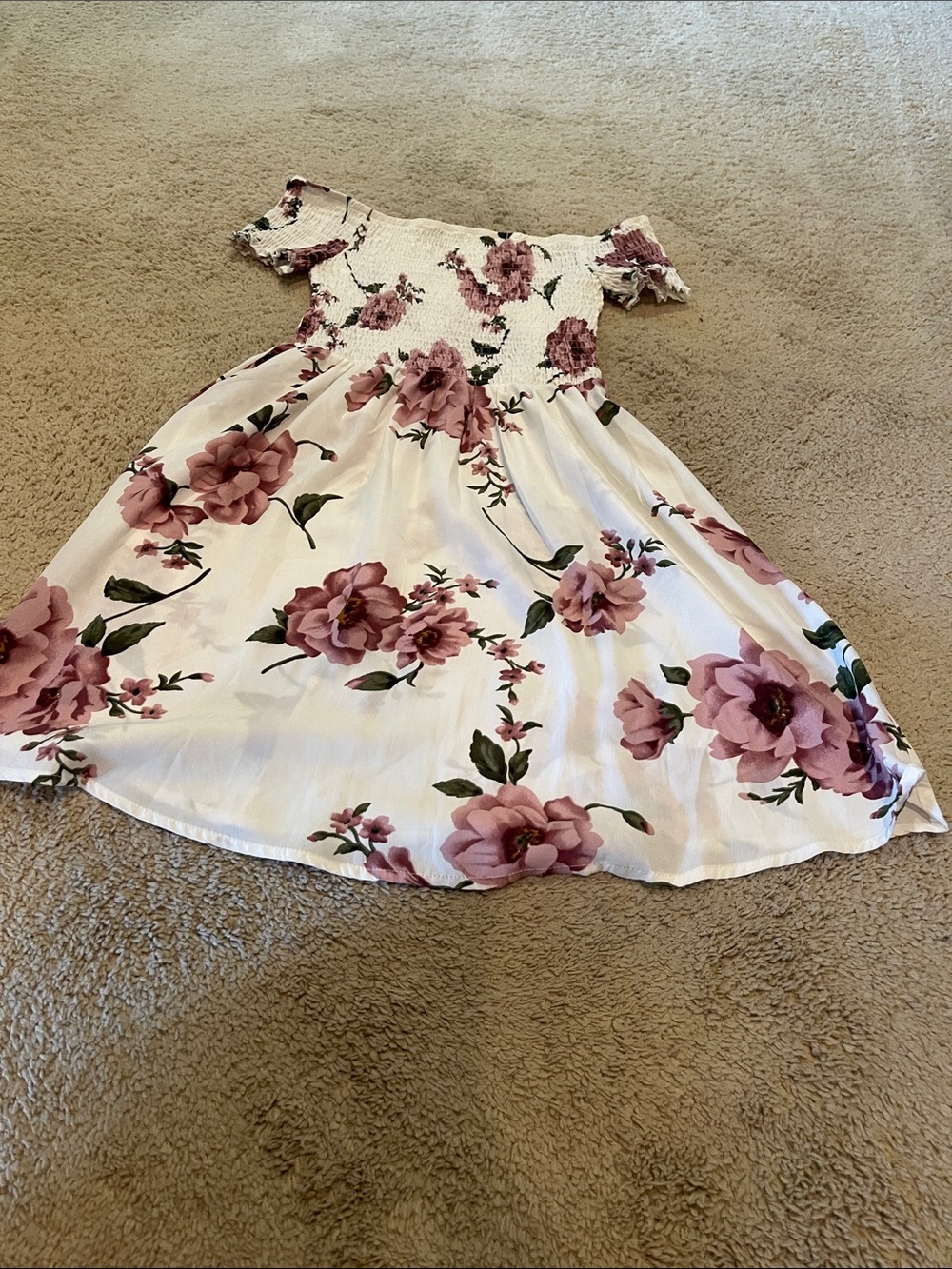 Floral Off-Shoulder Pink & White Casual Summer Dress